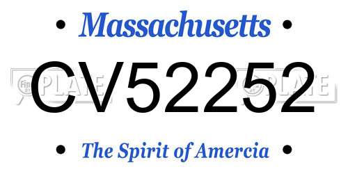 CV52252 Massachusetts License Plate