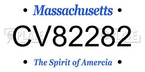 CV82282 Massachusetts License Plate