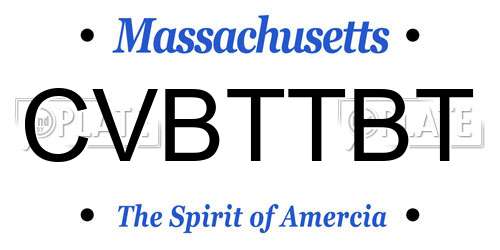 CVBTTBT Massachusetts License Plate