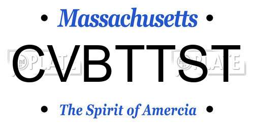 CVBTTST Massachusetts License Plate