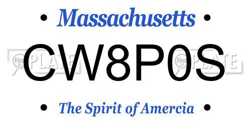 CW8P0S Massachusetts License Plate