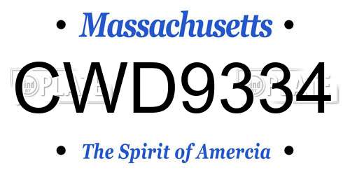 CWD9334 Massachusetts License Plate