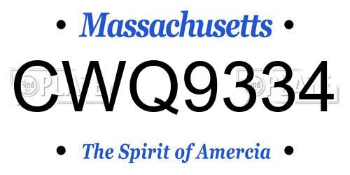 CWQ9334 Massachusetts License Plate