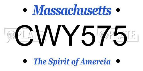 CWY575 Massachusetts License Plate