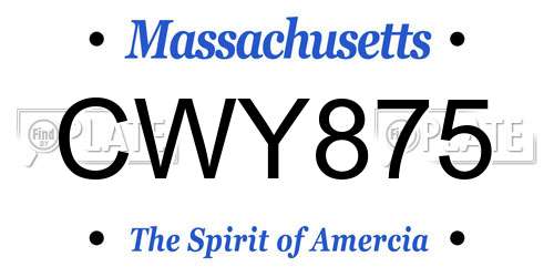 CWY875 Massachusetts License Plate