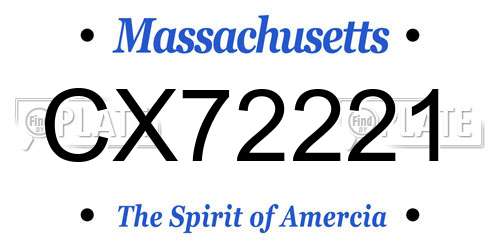 CX72221 Massachusetts License Plate