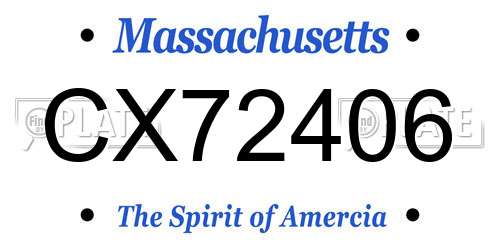 CX72406 Massachusetts License Plate