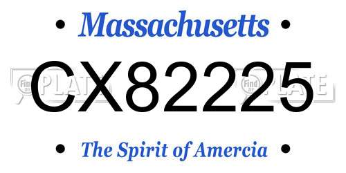 CX82225 Massachusetts License Plate
