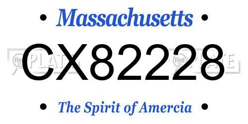 CX82228 Massachusetts License Plate