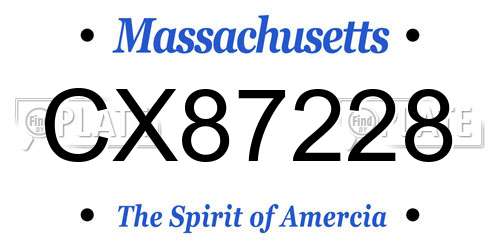 CX87228 Massachusetts License Plate