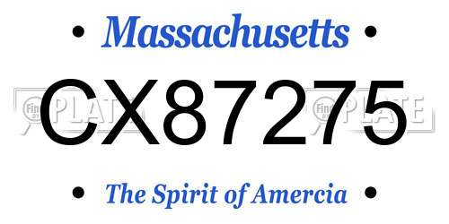 CX87275 Massachusetts License Plate