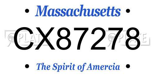 CX87278 Massachusetts License Plate