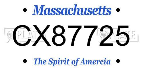 CX87725 Massachusetts License Plate