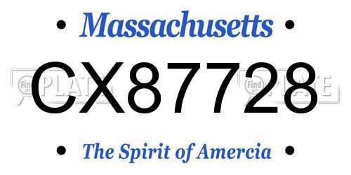 CX87728 Massachusetts License Plate