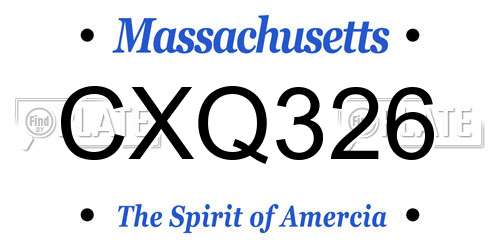 CXQ326 Massachusetts License Plate
