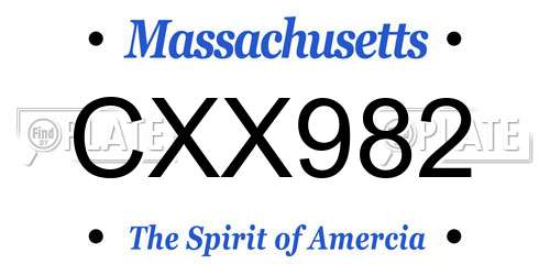 CXX982 Massachusetts License Plate
