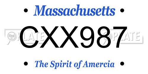 CXX987 Massachusetts License Plate