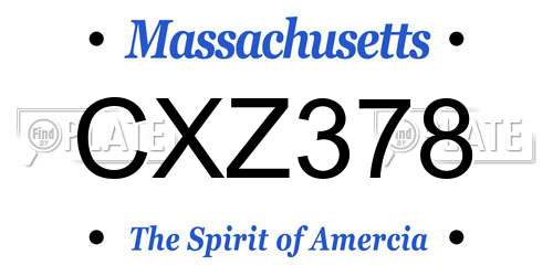 CXZ378 Massachusetts License Plate