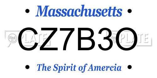 CZ7B3O Massachusetts License Plate