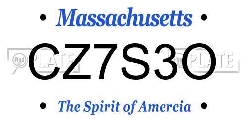 CZ7S3O Massachusetts License Plate