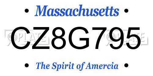 CZ8G795 Massachusetts License Plate