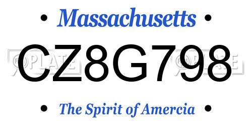 CZ8G798 Massachusetts License Plate