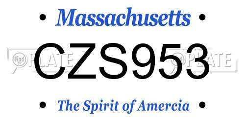 CZS953 Massachusetts License Plate
