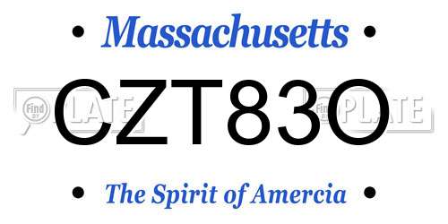 CZT83O Massachusetts License Plate