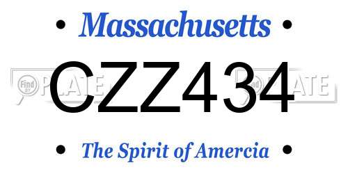 CZZ434 Massachusetts License Plate