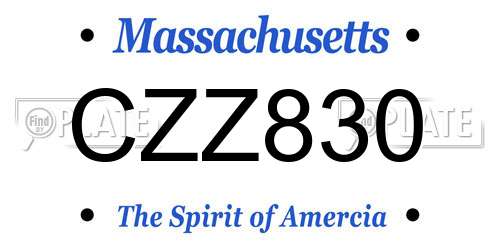 CZZ830 Massachusetts License Plate