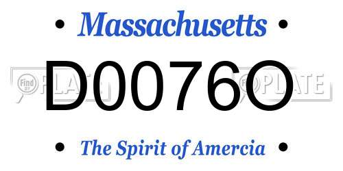 D0076O Massachusetts License Plate
