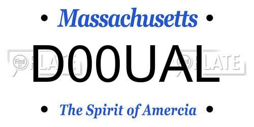 D00UAL Massachusetts License Plate