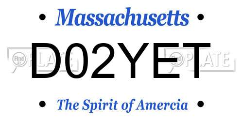 D02YET Massachusetts License Plate