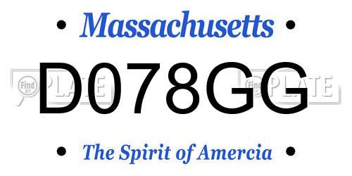 D078GG Massachusetts License Plate