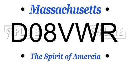 D08VWR Massachusetts License Plate