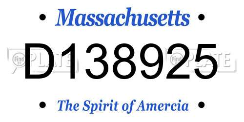 D138925 Massachusetts License Plate