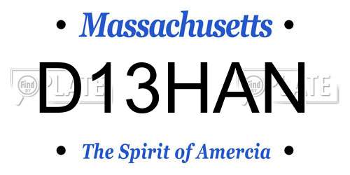 D13HAN Massachusetts License Plate