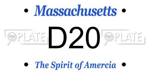 D20 Massachusetts License Plate