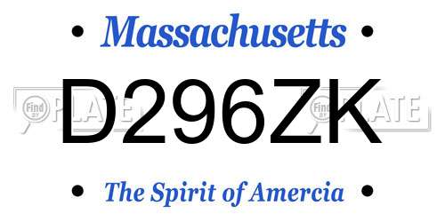 D296ZK Massachusetts License Plate