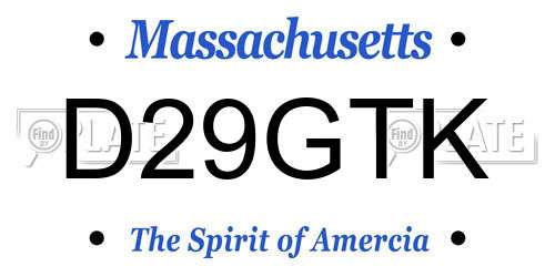 D29GTK Massachusetts License Plate
