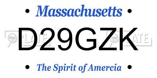 D29GZK Massachusetts License Plate