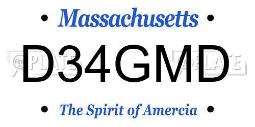 D34GMD Massachusetts License Plate