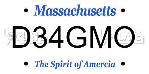 D34GMO Massachusetts License Plate