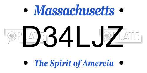 D34LJZ Massachusetts License Plate