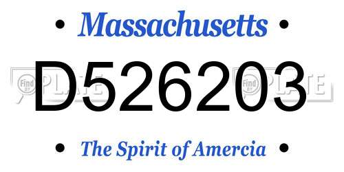 D526203 Massachusetts License Plate