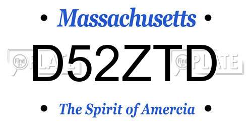 D52ZTD Massachusetts License Plate