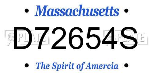 D72654S Massachusetts License Plate