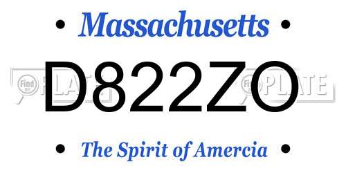 D822ZO Massachusetts License Plate