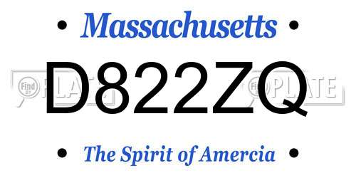 D822ZQ Massachusetts License Plate