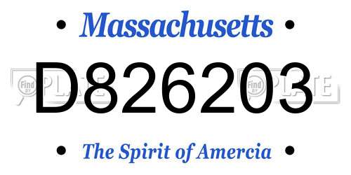 D826203 Massachusetts License Plate